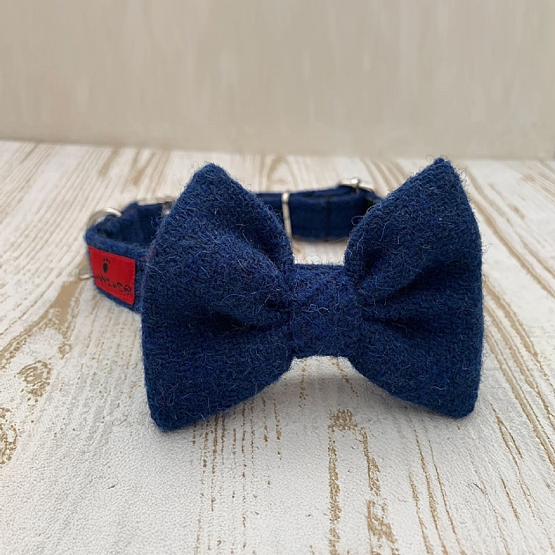 Balmoral Blue Harris Tweed Bow Tie Dog Collar