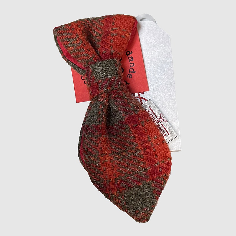 Orange Check Harris Tweed Dog Tie - Medium