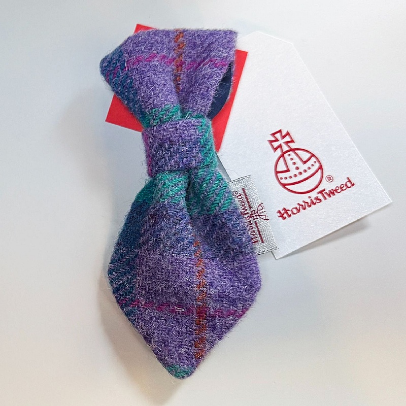 Purple/Jade Check Harris Tweed Dog Bandana - Medium