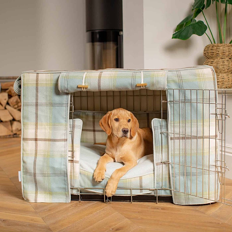 Balmoral Tweed Dog Crate Set in Duck Egg