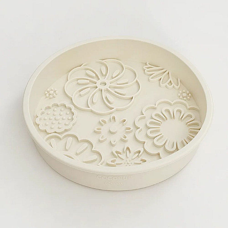 Cream Flowers Slow Feeder Bowl and Lick Mat