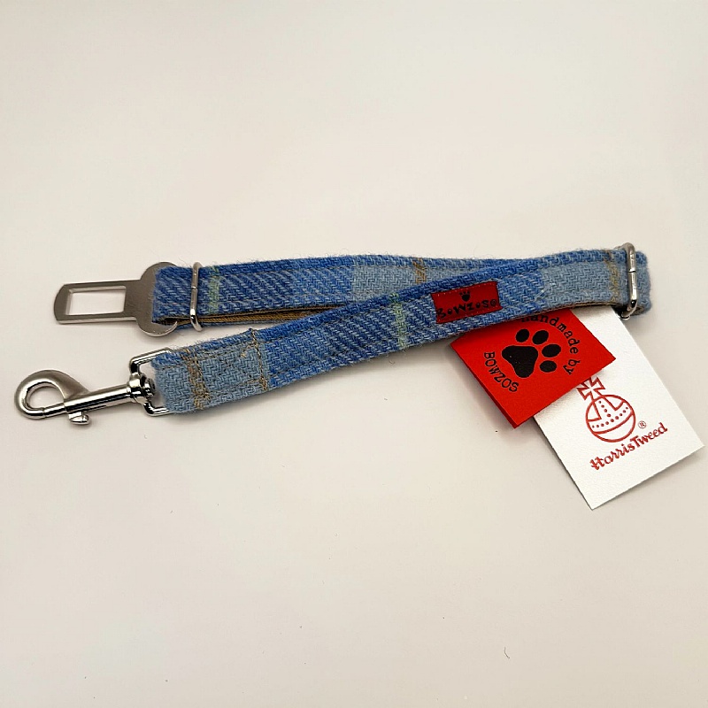 Baby Blue Check Harris Tweed Dog Seat Belt