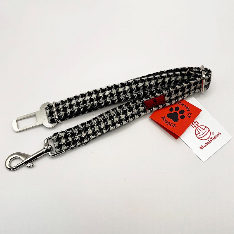 Black and White Houndstooth Harris Tweed Dog Seat Belt