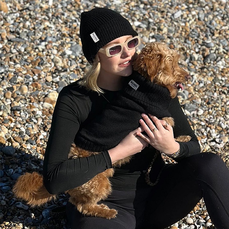 Black British Wool Dog Jumper and Matching Beanie Hat Set
