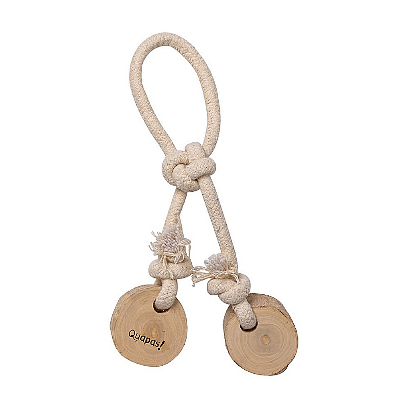 Quapas Coffee Wood Discs Tug Rope and Chew Dog Toy