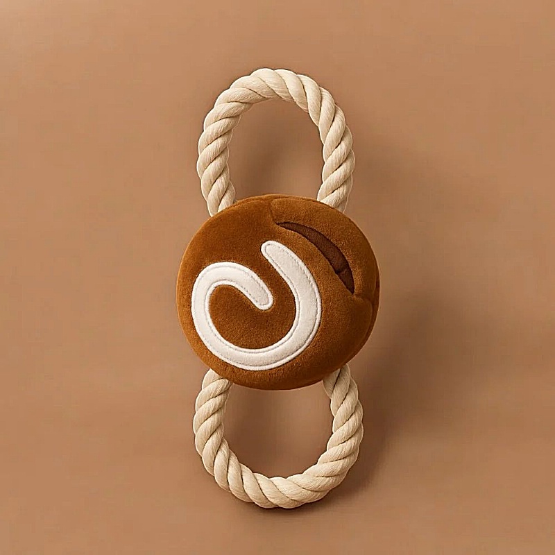 Cinnamon Bun Squeaky Dog Tug Toy