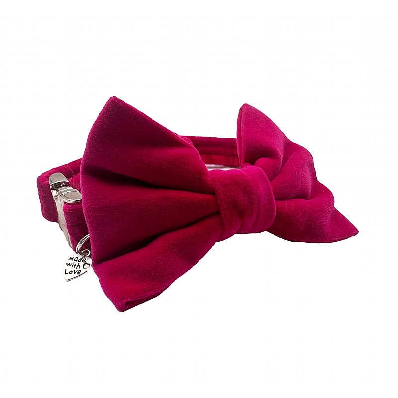 Hot Pink Velvet Bow Tie Dog Collar