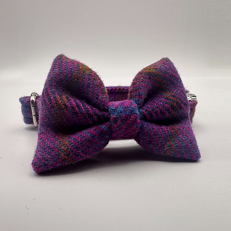 Purple Check Jura Harris Tweed Bow Tie Dog Collar