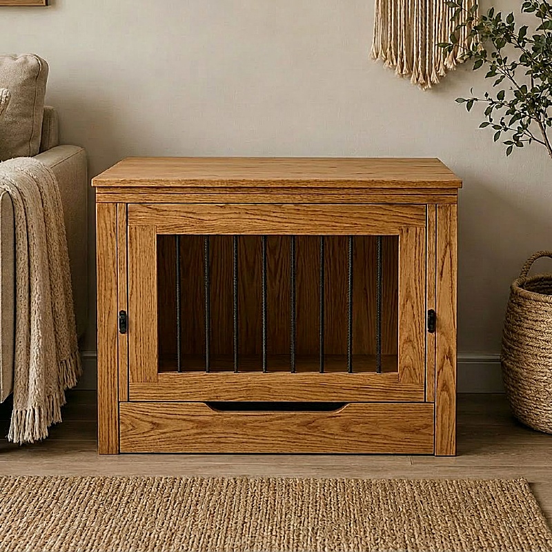 The Nook Classic Solid Wood Dog Crate Cognac