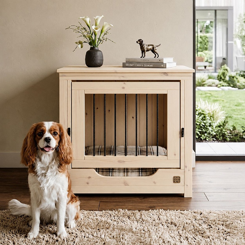 The Nook Classic Solid Wood Dog Crate in Pebble