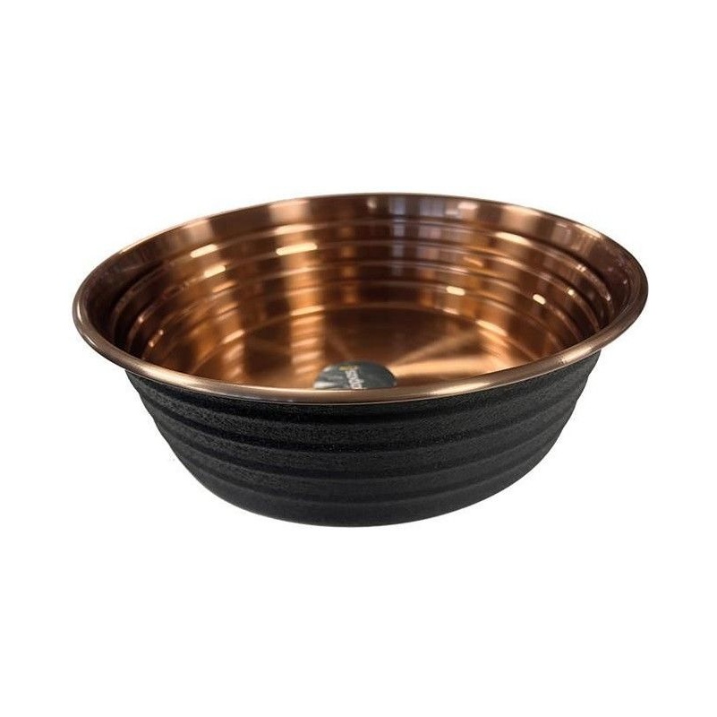 Quapas Ribbed Black Leather Copper Dog Bowls