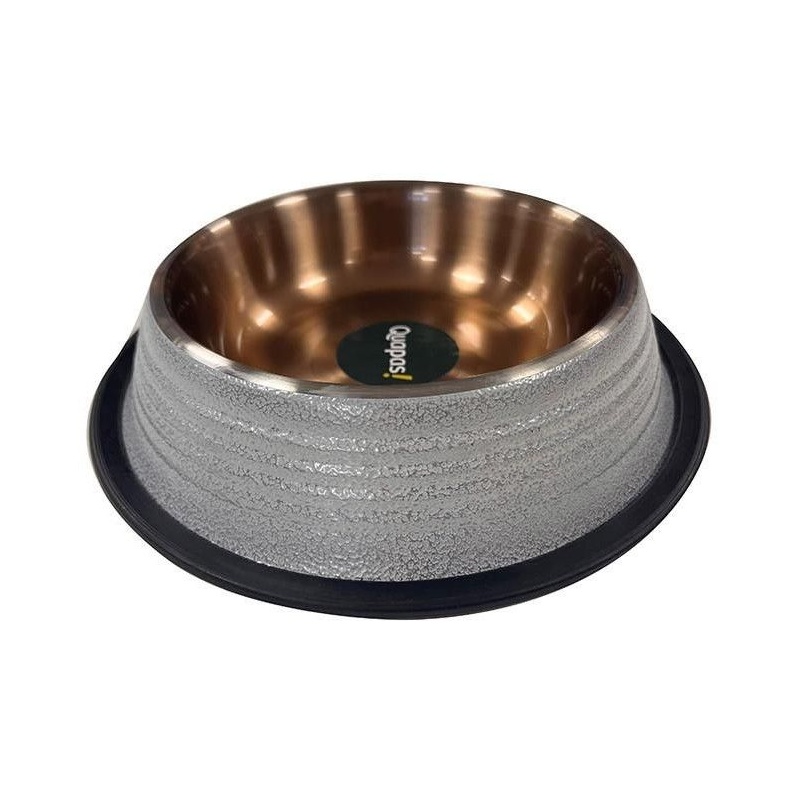Quapas Ribbed Non-Skid White Leather Copper Dog Bowls