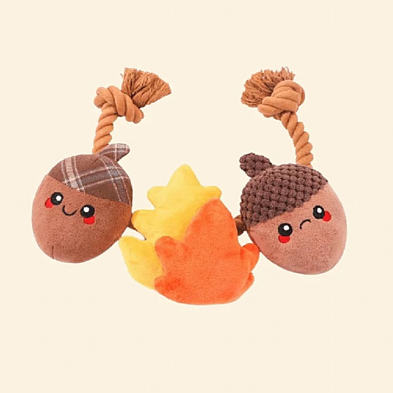 Autumn Tailz Squeaky Acorn Tug Rope Dog Toy