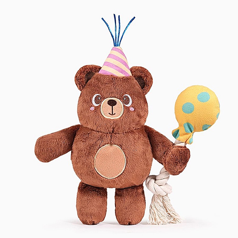 Yappy Birthday Party Bear Squeaky Plush Dog Toy