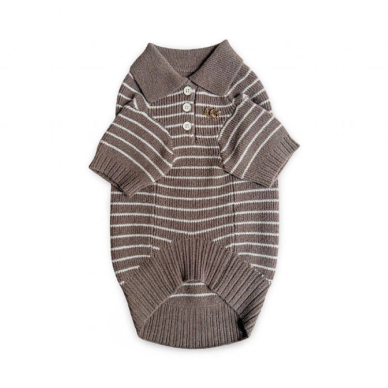 Rowe Knit Polo Dog Jumper - Textured Knit - Striped Pattern