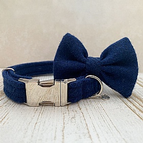 Balmoral Blue Harris Tweed Bow Tie Dog Collar