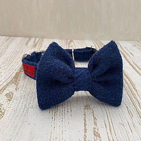 Balmoral Blue Harris Tweed Bow Tie Dog Collar