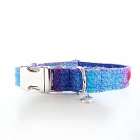 Blueberry Check Harris Tweed Dog Collar - Medium