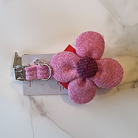 Rose Pink Harris Tweed Flower Dog Collar - Small