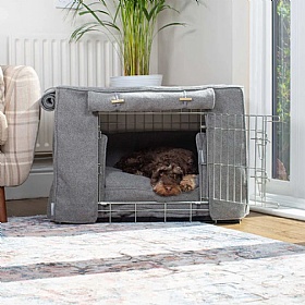 Herringbone Tweed Dog Crate Set Pewter
