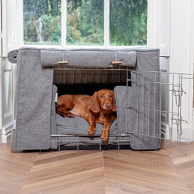 Herringbone Tweed Dog Crate Set Pewter