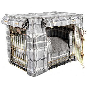 Balmoral Tweed Dog Crate Set in Dove Grey