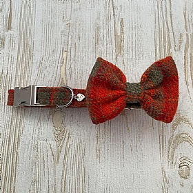 Orange Check Harris Tweed Bow Tie Dog Collar