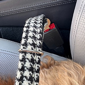 Black and White Houndstooth Harris Tweed Dog Seat Belt