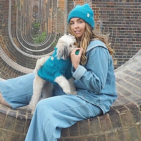 Cerulean Blue British Wool Dog Jumper and Matching Beanie Hat Set