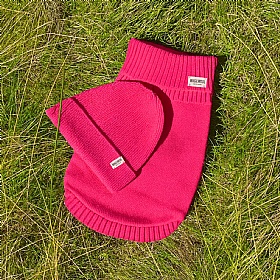 Fandango Pink British Wool Dog Jumper and Matching Beanie Hat Set