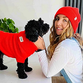 Lava Orange British Wool Dog Jumper and Matching Beanie Hat Set