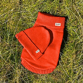 Lava Orange British Wool Dog Jumper and Matching Beanie Hat Set