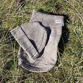 Oatmeal British Wool Dog Jumper and Matching Beanie Hat Set