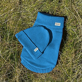 Cerulean Blue British Wool Dog Jumper and Matching Beanie Hat Set