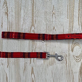 Red Tartan Harris Tweed Dog Lead