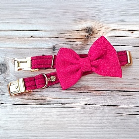 Bubblegum Pink Harris Tweed Bow Tie Dog Collar