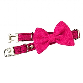 Bubblegum Pink Harris Tweed Bow Tie Dog Collar