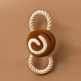 Cinnamon Bun Squeaky Dog Tug Toy