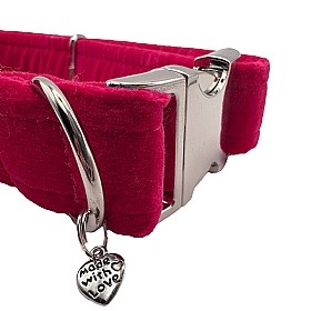 Hot Pink Velvet Bow Tie Dog Collar