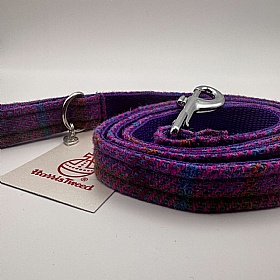 Purple Check Jura Harris Tweed Dog Lead