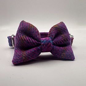 Purple Check Jura Harris Tweed Bow Tie Dog Collar