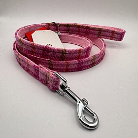 Baby Pink Check Harris Tweed Dog Lead