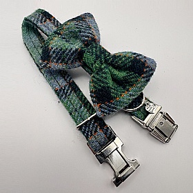 Grass Green Check Harris Tweed Bow Tie Dog Collar