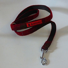 Dark Red Check Harris Tweed Dog Lead