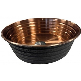 Quapas Ribbed Black Leather Copper Dog Bowls