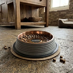 Quapas Ribbed Non-Skid Black Leather Copper Dog Bowls