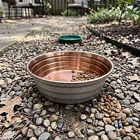 Quapas Ribbed White Leather Copper Dog Bowls