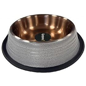 Quapas Ribbed Non-Skid White Leather Copper Dog Bowls