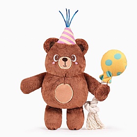 Yappy Birthday Party Bear Squeaky Plush Dog Toy