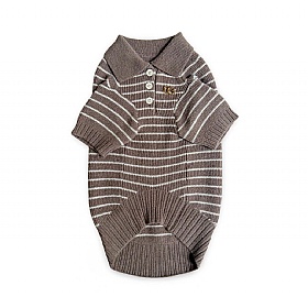 Rowe Knit Polo Dog Jumper - Textured Knit - Striped Pattern